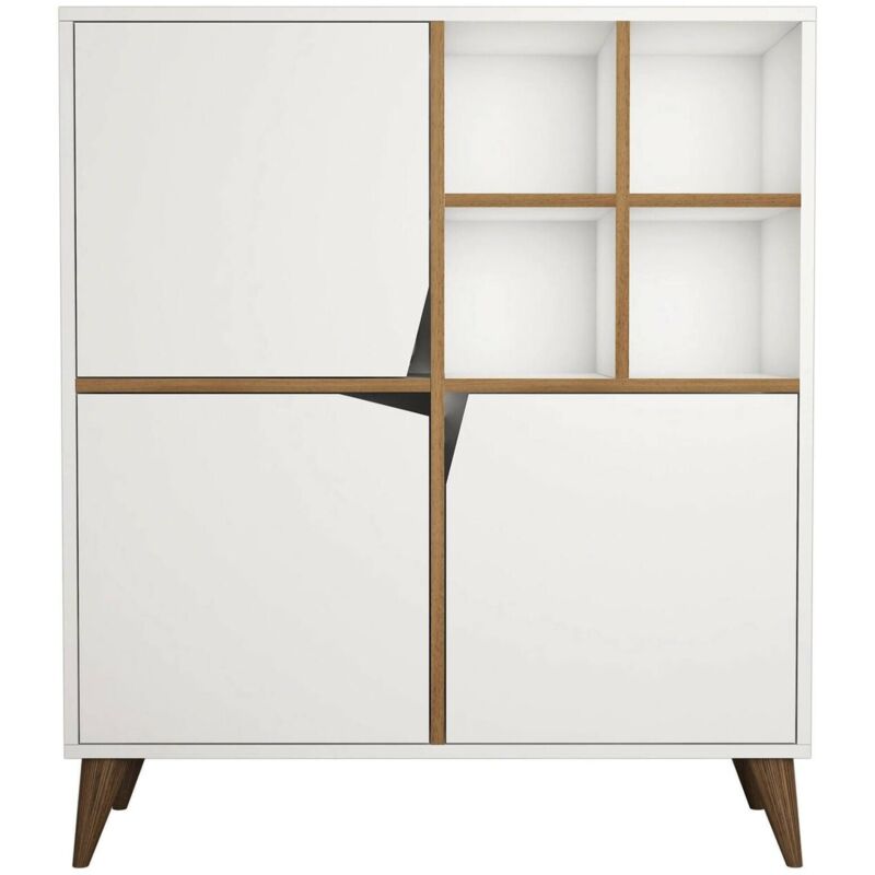 foto del prodotto credenza londra, buffet da soggiorno, madia da salotto, dispensa da cucina, 100x30 h115 cm, bianco e noce dmora