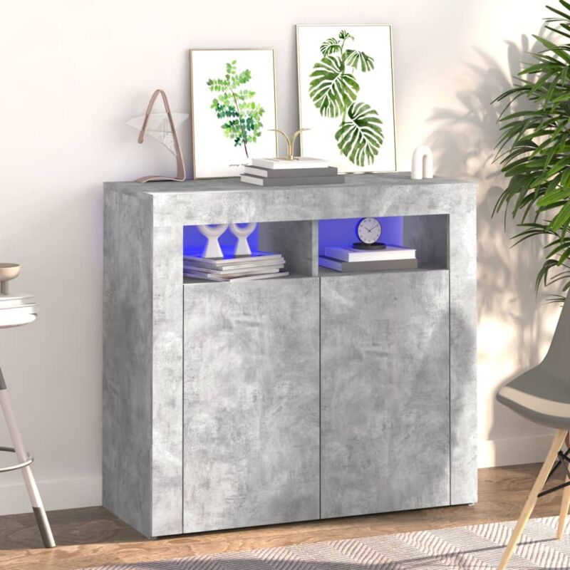 foto del prodotto credenza madia ,buffet da cucina ,con luci led grigio cemento 80x35x75 cm itd70249