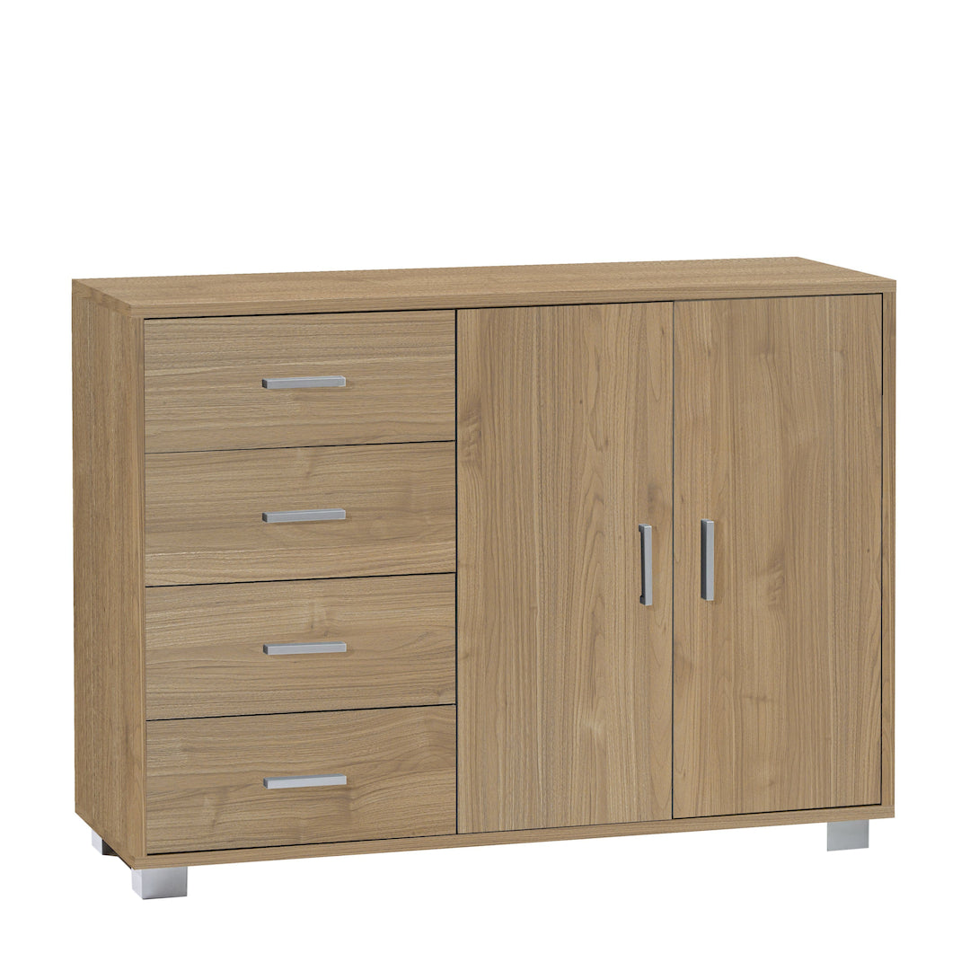 immagine 0 del prodotto credenza madia mobile 2 ante e 4 cassetti 116x41x86h cm in kit di montaggio colore noce stelvio