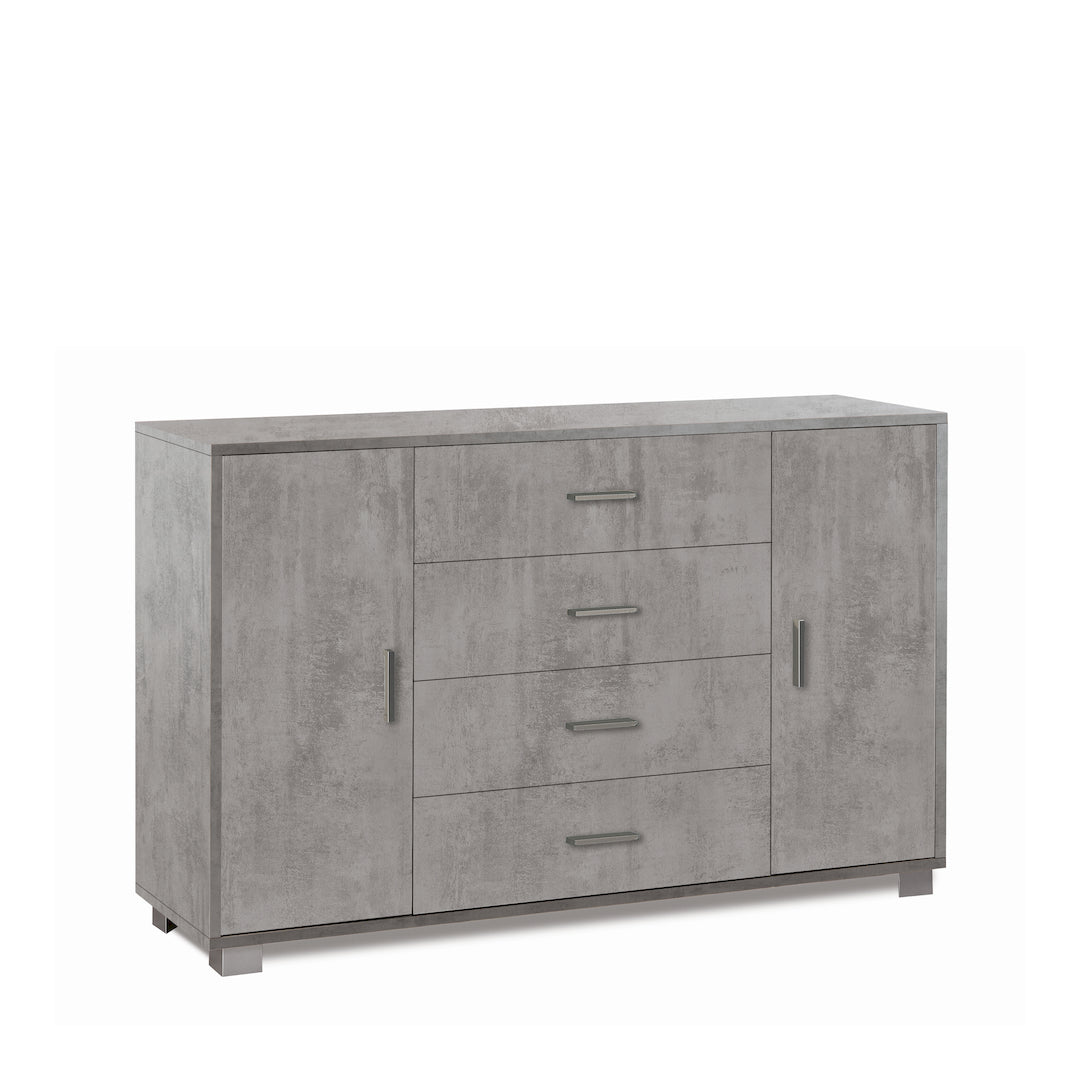 foto del prodotto credenza madia mobile con 2 ante e 4 cassetti 136x41x86h cm in kit di montaggio colore cemento