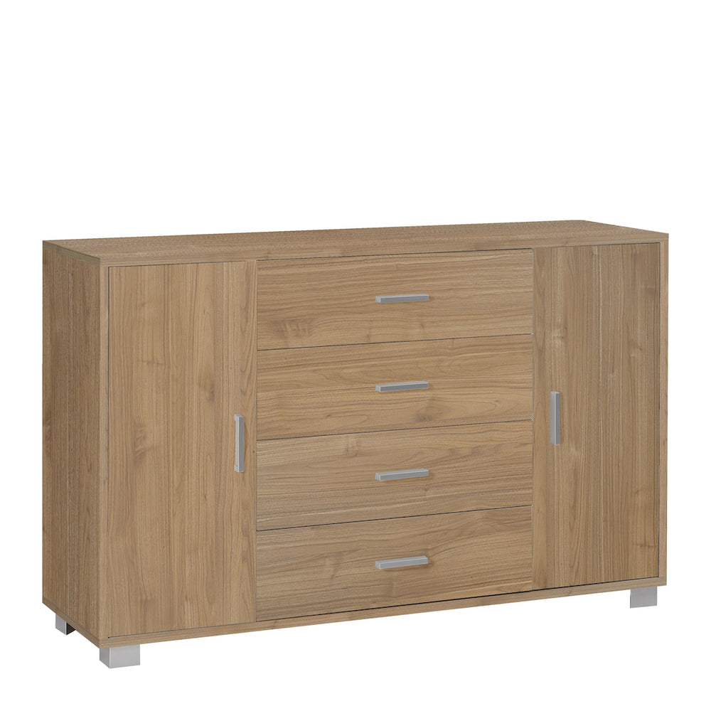 foto del prodotto credenza madia mobile con 2 ante e 4 cassetti 136x41x86h cm in kit di montaggio colore noce stelvio