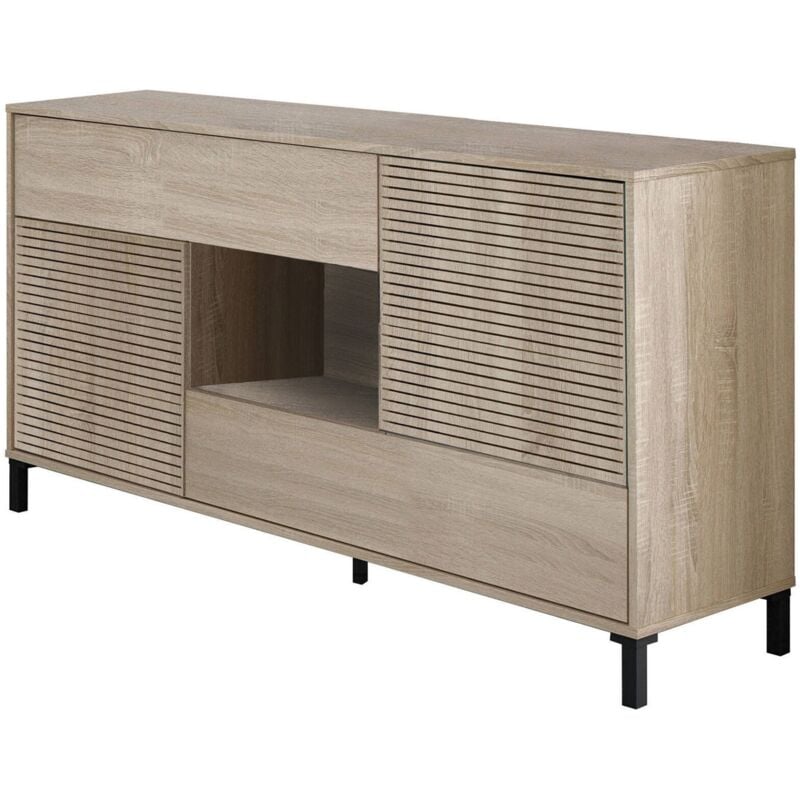 foto del prodotto credenza, madia moderna a 2 ante, buffet da soggiorno, mobile porta tv, madia con piedini per salotto, cm 151x41h80, rovere