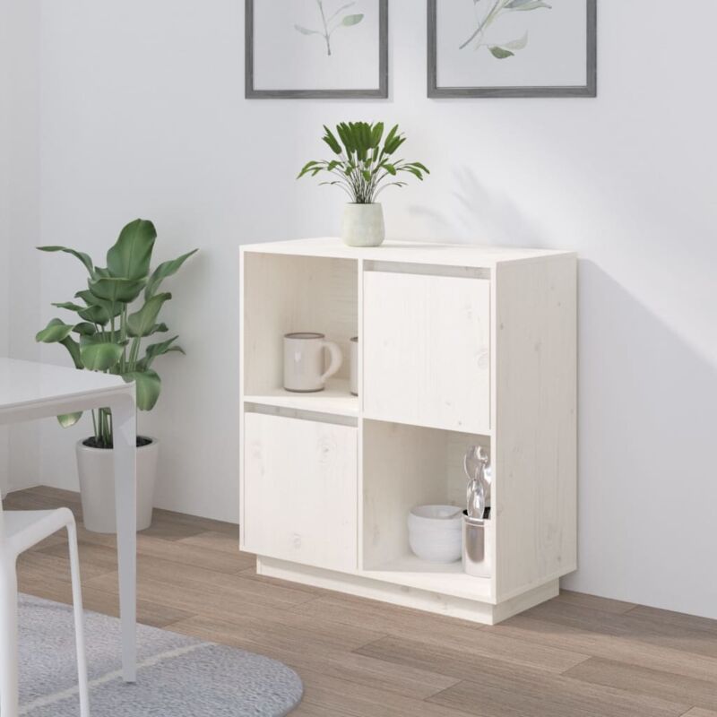 foto del prodotto credenza madia moderna ,buffet da cucina ,bianca 74x35x80 cm in legno massello di pino itd39929