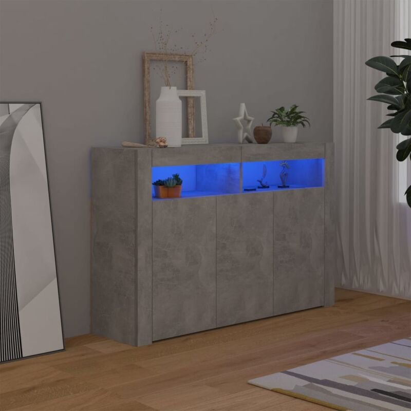 foto del prodotto credenza madia moderna ,buffet da cucina ,con luci led grigio cemento 115,5x30x75 cm itd77720