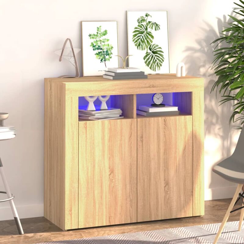 foto del prodotto credenza madia moderna ,buffet da cucina ,con luci led rovere sonoma 80x35x75 cm itd81987