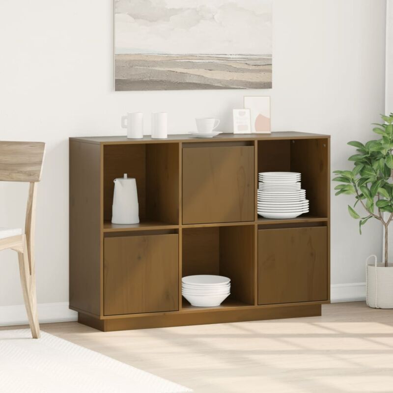 foto del prodotto credenza madia moderna ,buffet da cucina ,miele 110,5x35x80 cm in legno massello di pino itd63214