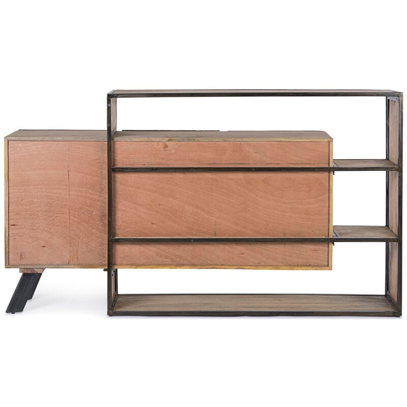 foto del prodotto credenza manchester con struttura in legno di mango e acciaio, cassetti in legno riciclato, stile moderno 3 ante
