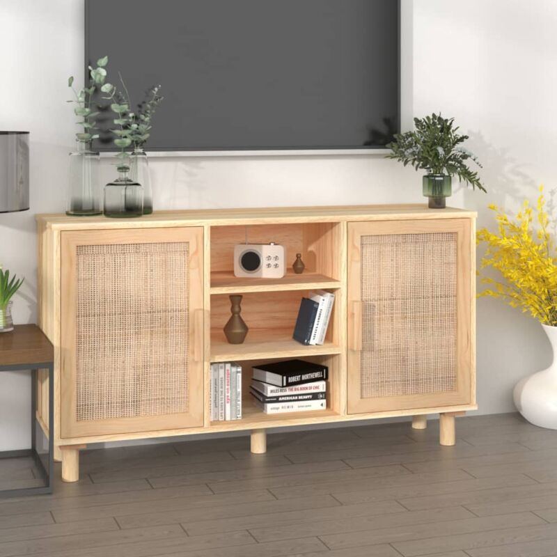 foto del prodotto credenza marrone 105x30x60cm massello di pino e rattan naturale vidaxl 972777