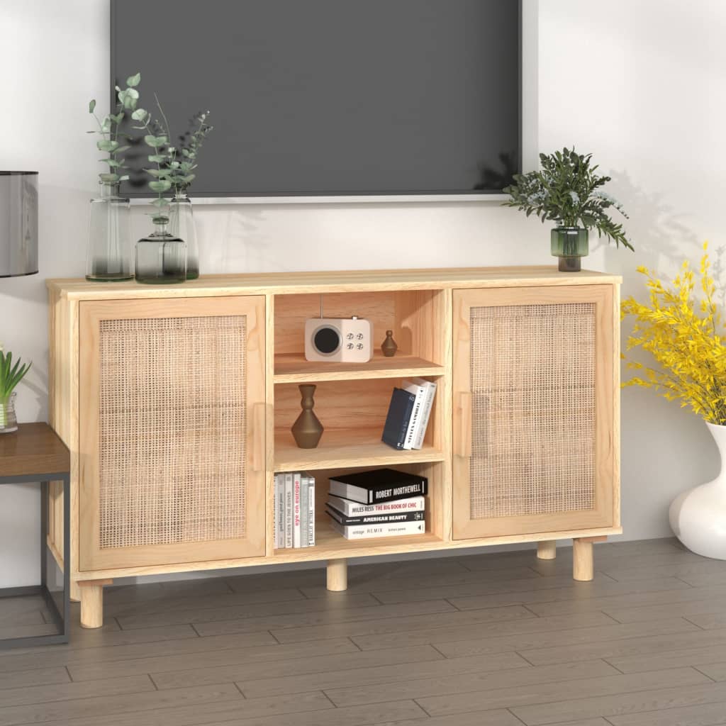 foto del prodotto credenza marrone 105x30x60cm massello di pino e rattan naturalecod mxl 103093