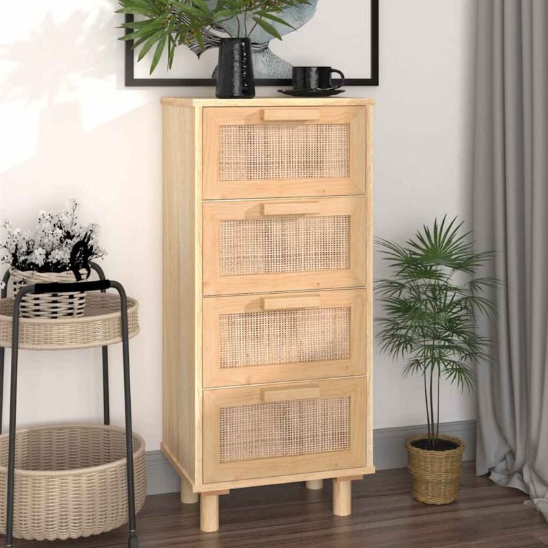 foto del prodotto credenza marrone 40x30x90cm legno massello pino rattan naturale vidaxl