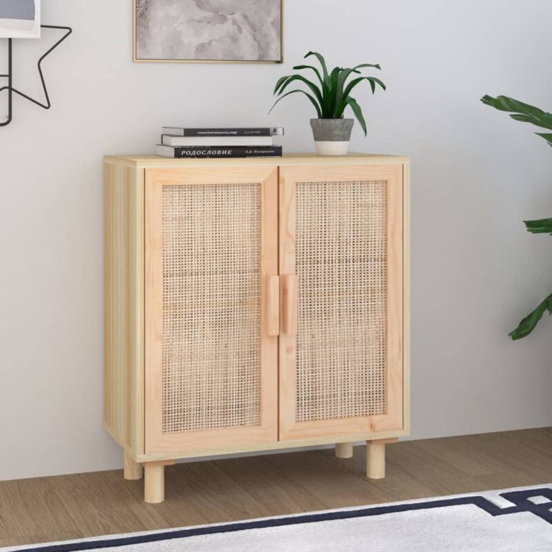 foto del prodotto credenza marrone 60x30x70cm legno massello pino rattan naturale vidaxl