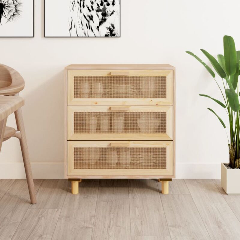 foto del prodotto credenza marrone 60x30x70cm legno massello pino rattan naturale vidaxl