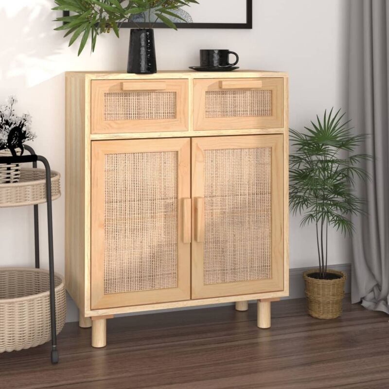 foto del prodotto credenza marrone 60x30x75cm legno massello pino rattan naturale vidaxl