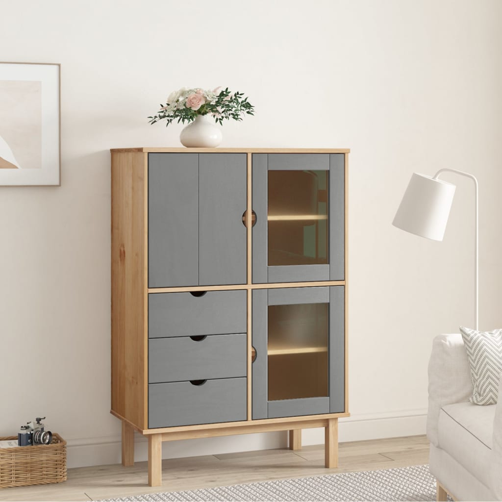 foto del prodotto credenza marrone e grigia 85x43x125cm in legno massello di pino cod mxl 14099