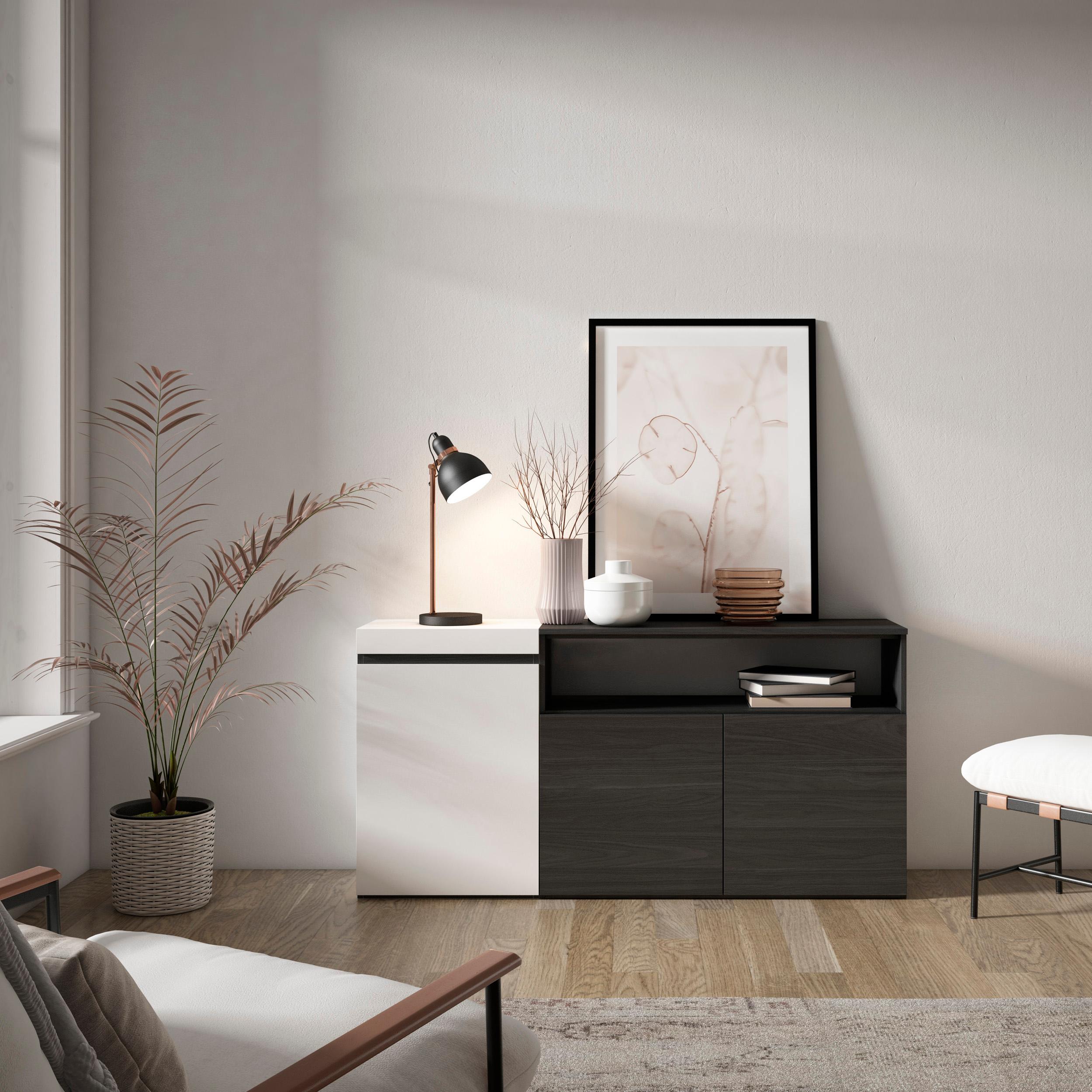 foto del prodotto credenza, mobile, 150x35x75cm, 3 porte, grande stoccaggio, bianco e nero rf2504
