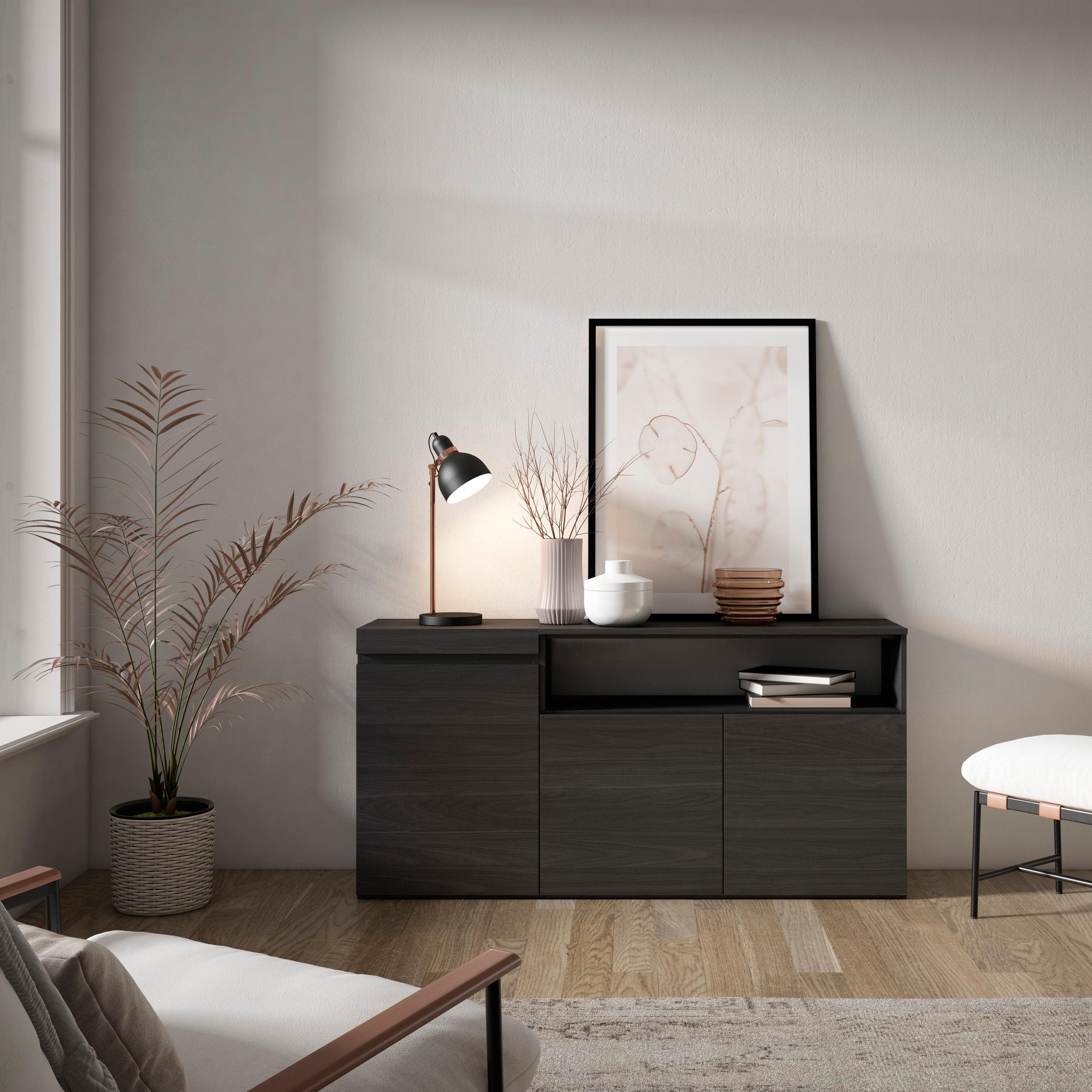 foto del prodotto credenza, mobile, 150x35x75cm, 3 porte, grande stoccaggio, nero rf2512