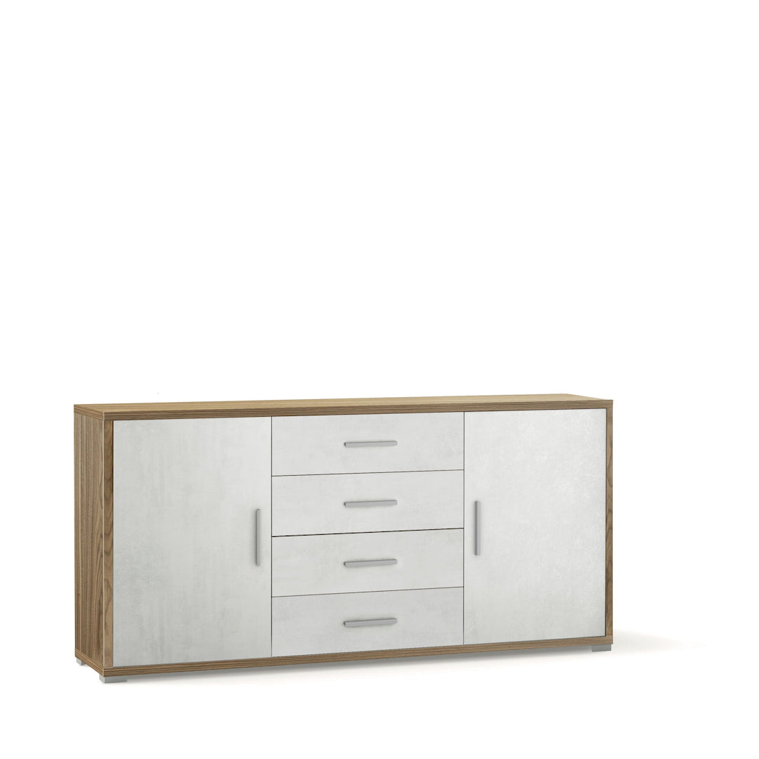 foto del prodotto credenza mobile 2 ante con 4 cassetti 174x41x84h cm desing moderno in kit colore noce stelvio e ossido bianco