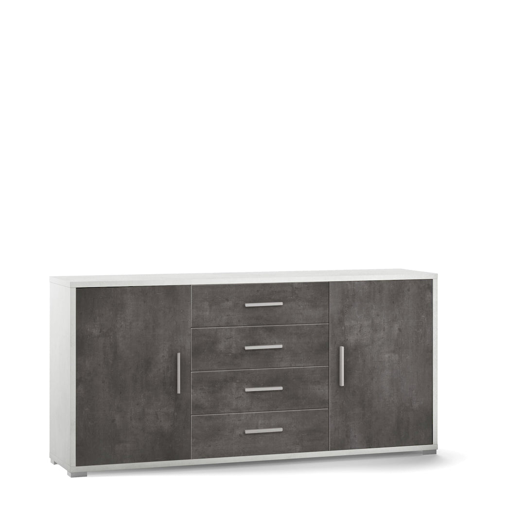 foto del prodotto credenza mobile 2 ante con 4 cassetti 174x41x84h cm desing moderno in kit colore ossido bianco e ossido nero