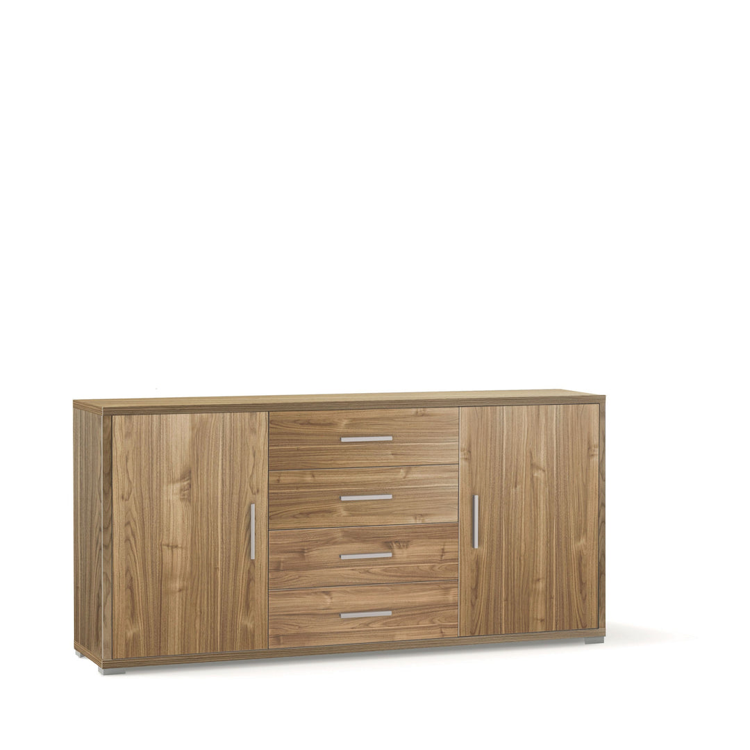 foto del prodotto credenza mobile 2 ante con 4 cassetti 174x41x84h cm desing moderno in kit di montaggio colore noce stelvio