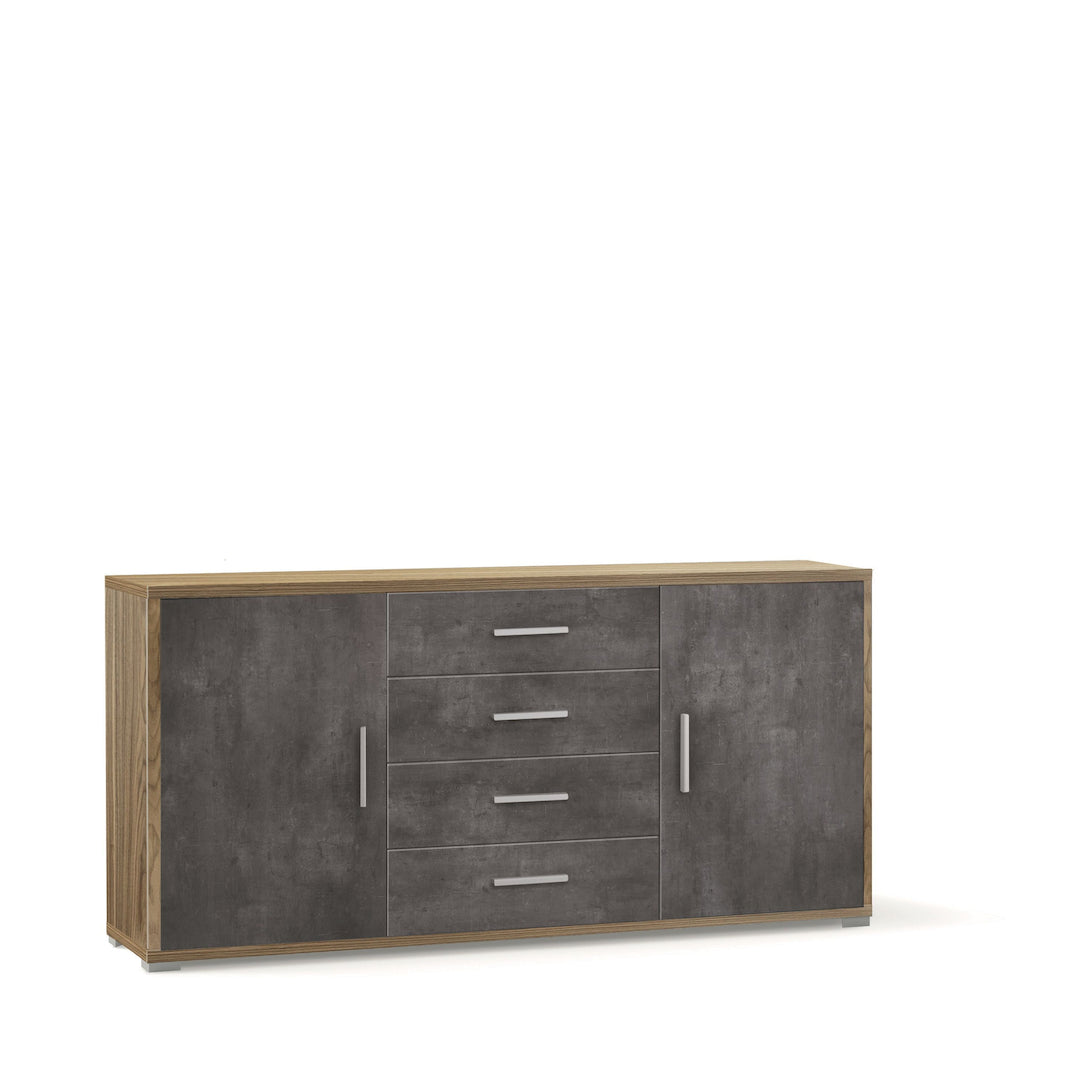 foto del prodotto credenza mobile 2 ante con 4 cassetti 174x41x84h cm desing moderno in kit di montaggio colore noce stelvio e ossido nero