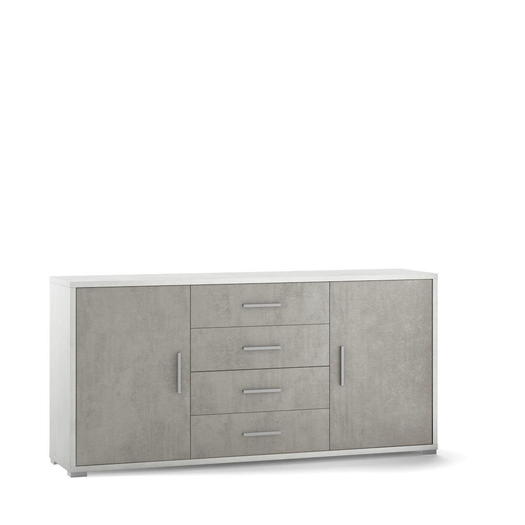 foto del prodotto credenza mobile 2 ante con 4 cassetti 174x41x84h cm desing moderno in kit di montaggio colore ossido bianco e cemento