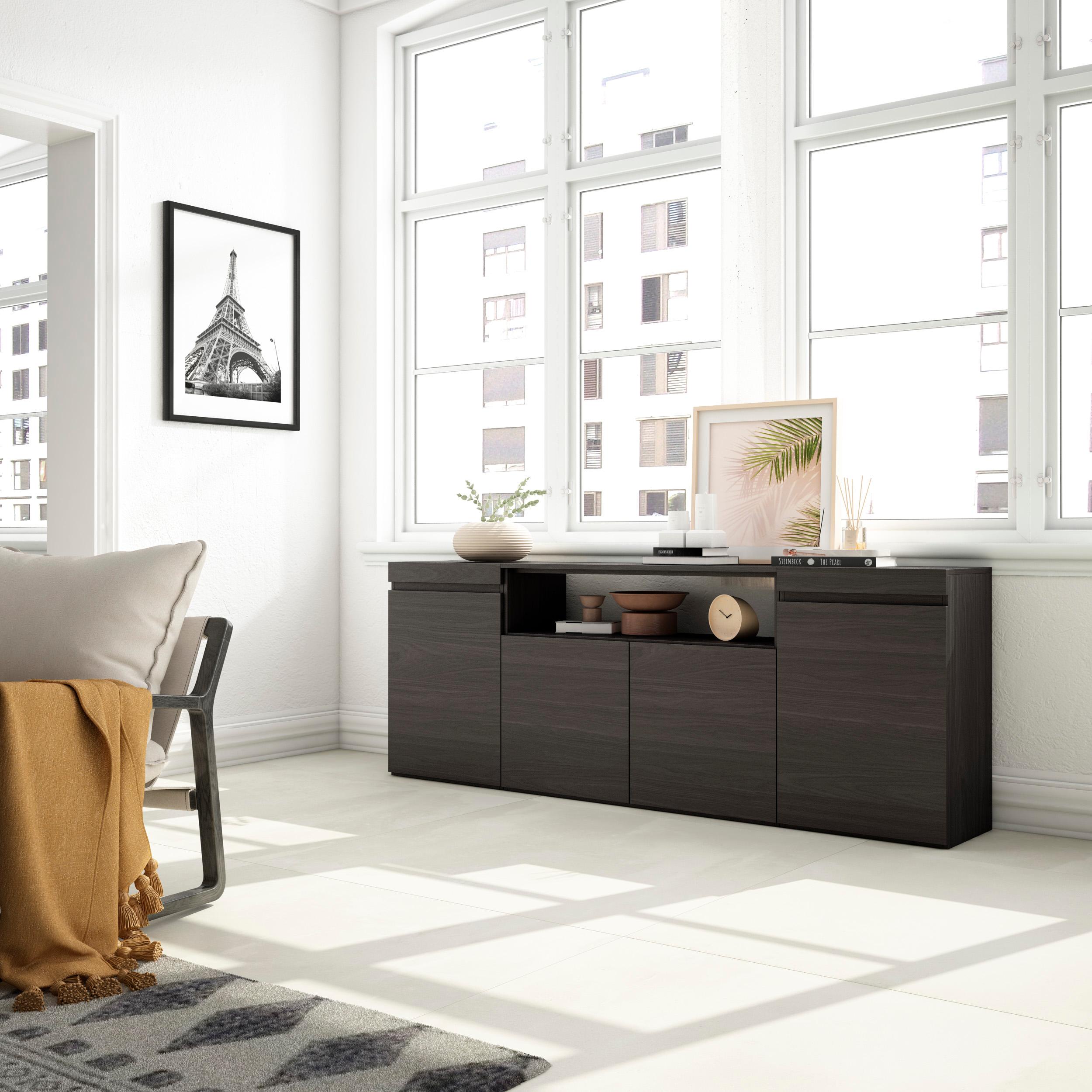 foto del prodotto credenza, mobile, 200x35x75cm, 4 porte, grande stoccaggio, nero rf2292