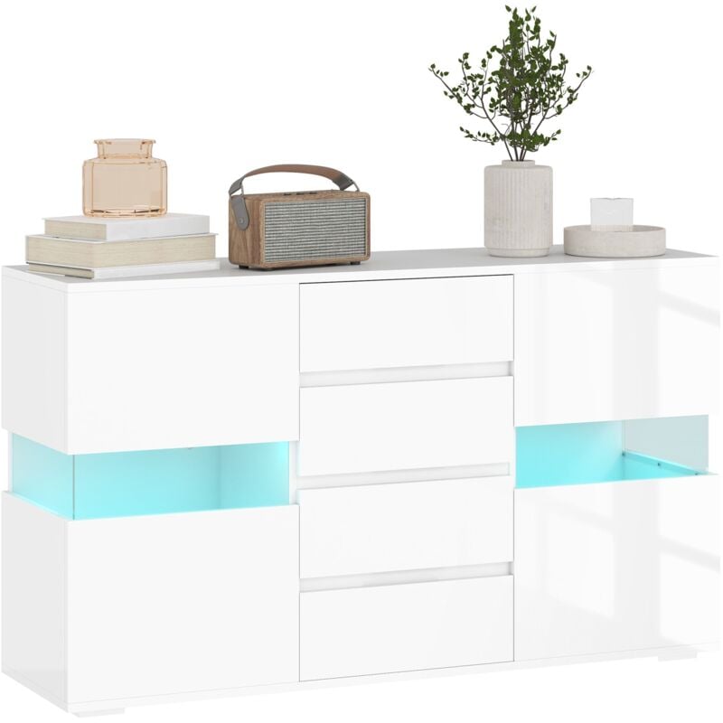 foto del prodotto credenza mobile basso multiuso con led regolabile con telecomando 120x34x70 cm bianco
