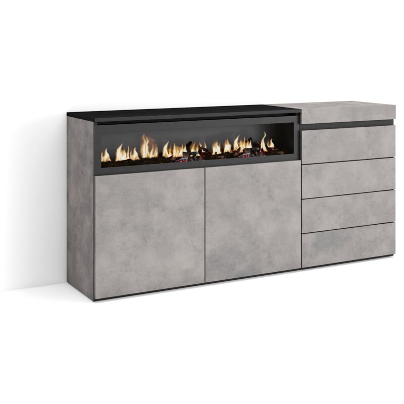 foto del prodotto credenza, mobile, buffet, stoccaggio, 157x75x35 cm, camera da letto, stanza, camino elettrico, cassettiera, stile moderno, grigio cemento skraut