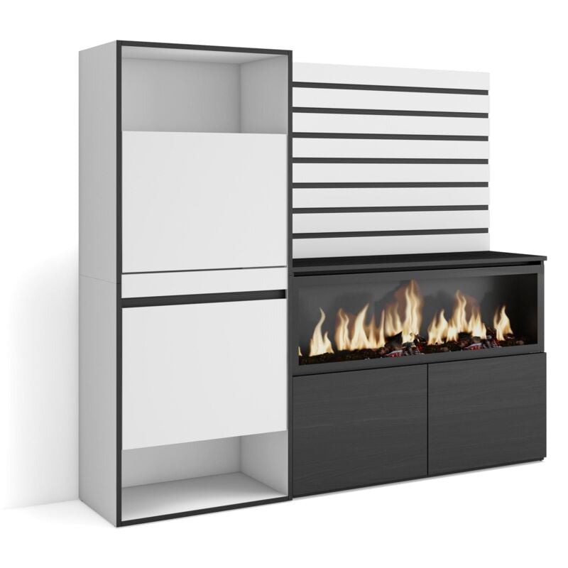 foto del prodotto credenza, mobile, buffet, stoccaggio, 167x145x35 cm, camera da letto, stanza, camino elettrico xxl, scarpiera, stile moderno, bianco skraut home