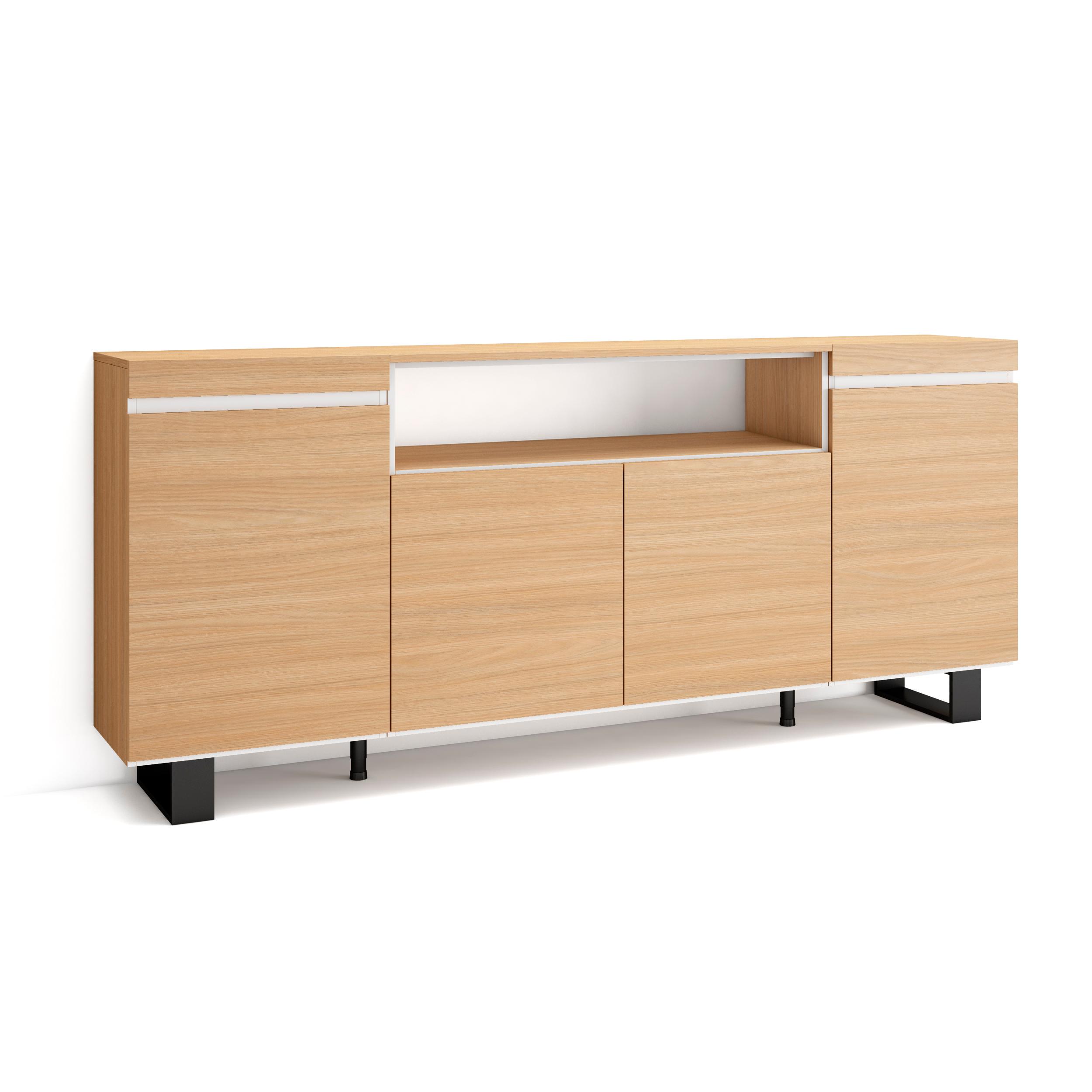 foto del prodotto credenza, mobile, cucina, 200x87x35cm, 4 porte, design industriale, rovere soft e bianco