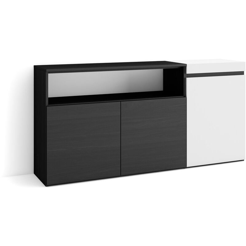 foto del prodotto credenza, mobile, cucina, madia, mobile ingresso, 150x75x35cm, 3 porte, grande stoccaggio, stile moderno, bianco e nero skraut home