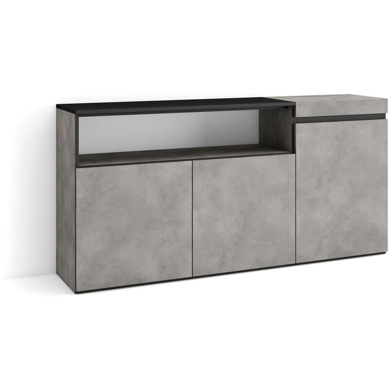 foto del prodotto credenza, mobile, cucina, madia, mobile ingresso, 150x75x35cm, 3 porte, grande stoccaggio, stile moderno, grigio cemento skraut home