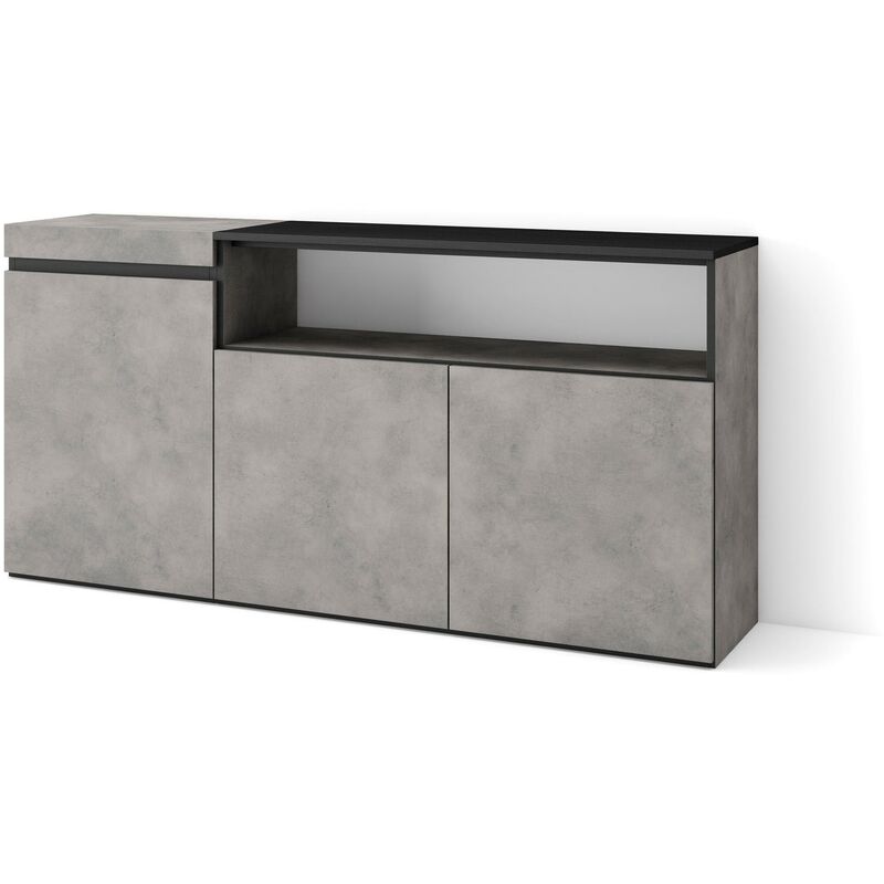 foto del prodotto credenza, mobile, cucina, madia, mobile ingresso, 150x75x35cm, 3 porte, grande stoccaggio, stile moderno, grigio cemento skraut home