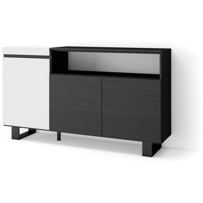 foto del prodotto credenza, mobile, cucina, madia, mobile ingresso, 150x87x35cm, 3 porte, design industriale, stile moderno, bianco e nero skraut home