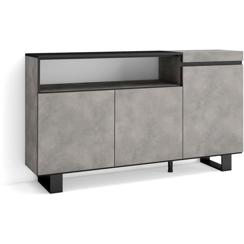 foto del prodotto credenza, mobile, cucina, madia, mobile ingresso, 150x87x35cm, 3 porte, design industriale, stile moderno, grigio cemento skraut home