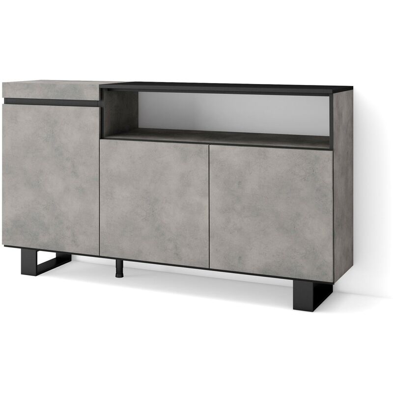 foto del prodotto credenza, mobile, cucina, madia, mobile ingresso, 150x87x35cm, 3 porte, design industriale, stile moderno, grigio cemento skraut home