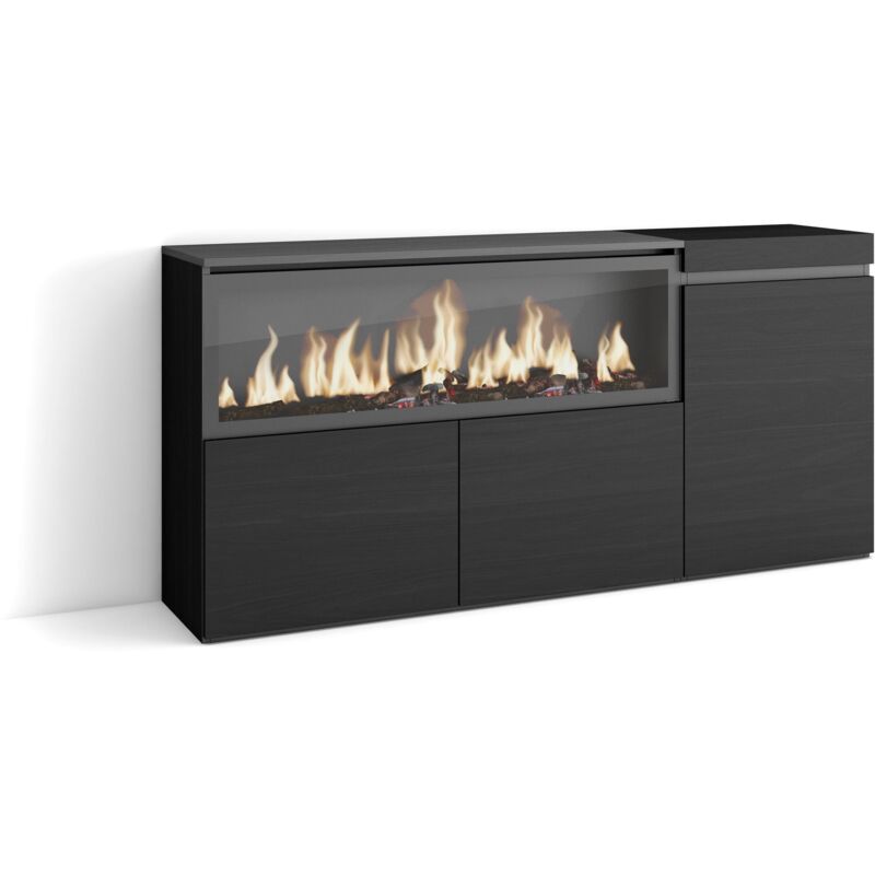 foto del prodotto credenza, mobile, cucina, madia, mobile ingresso, 160, 3 porte, camino elettrico xxl, stile moderno, nero skraut home