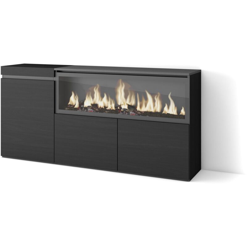 foto del prodotto credenza, mobile, cucina, madia, mobile ingresso, 160, 3 porte, camino elettrico xxl, stile moderno, nero skraut home