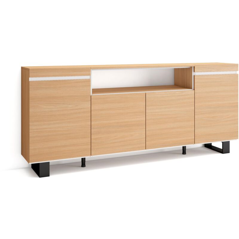 foto del prodotto credenza, mobile, cucina, madia, mobile ingresso, 200x35x87cm, 4 porte, design industriale, stile moderno, rovere soft e bianco skraut home