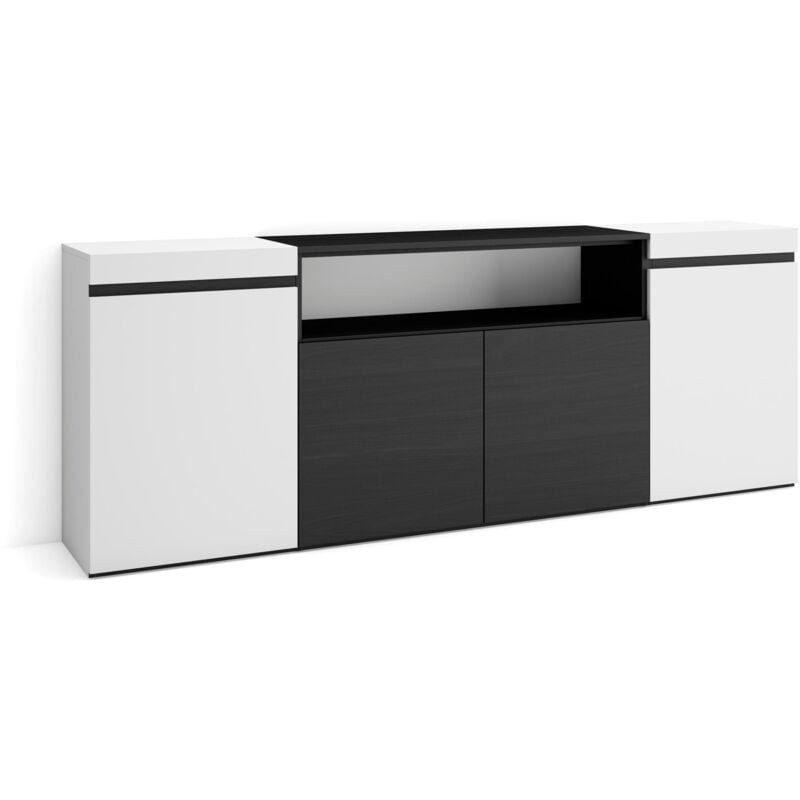 foto del prodotto credenza, mobile, cucina, madia, mobile ingresso, 200x75x35cm, 4 porte, grande stoccaggio, stile moderno, bianco e nero skraut home