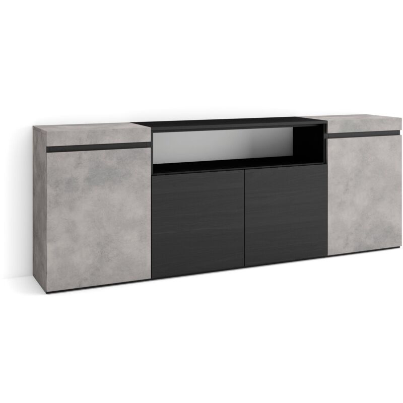 foto del prodotto credenza, mobile, cucina, madia, mobile ingresso, 200x75x35cm, 4 porte, grande stoccaggio, stile moderno, grigio cemento skraut home