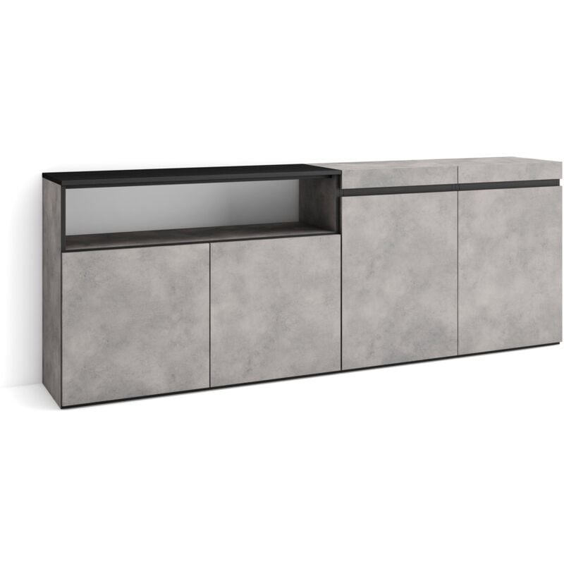 foto del prodotto credenza, mobile, cucina, madia, mobile ingresso, 200x75x35cm, 4 porte, grande stoccaggio, stile moderno, grigio cemento skraut home