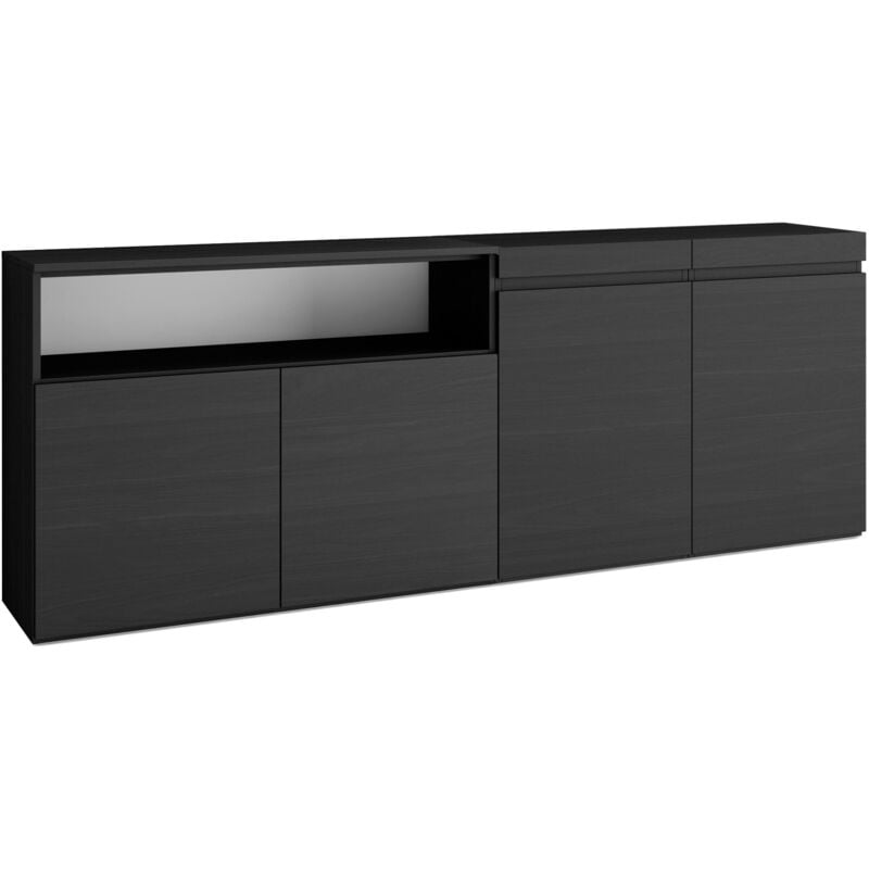foto del prodotto credenza, mobile, cucina, madia, mobile ingresso, 200x75x35cm, 4 porte, grande stoccaggio, stile moderno, nero skraut home