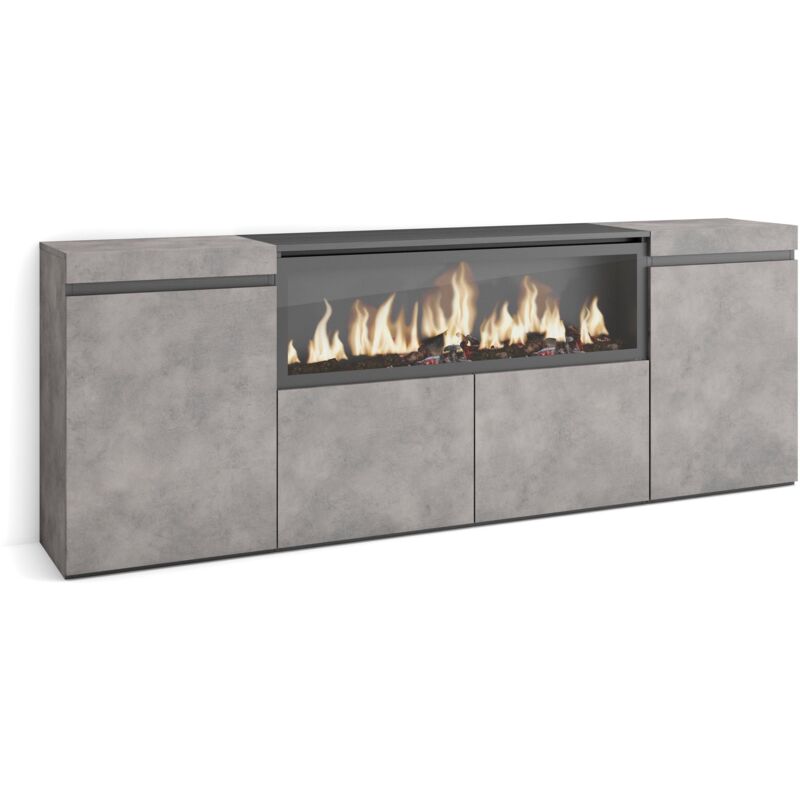 foto del prodotto credenza, mobile, cucina, madia, mobile ingresso, 210, 4 porte, camino elettrico xxl, stile moderno, grigio cemento skraut home