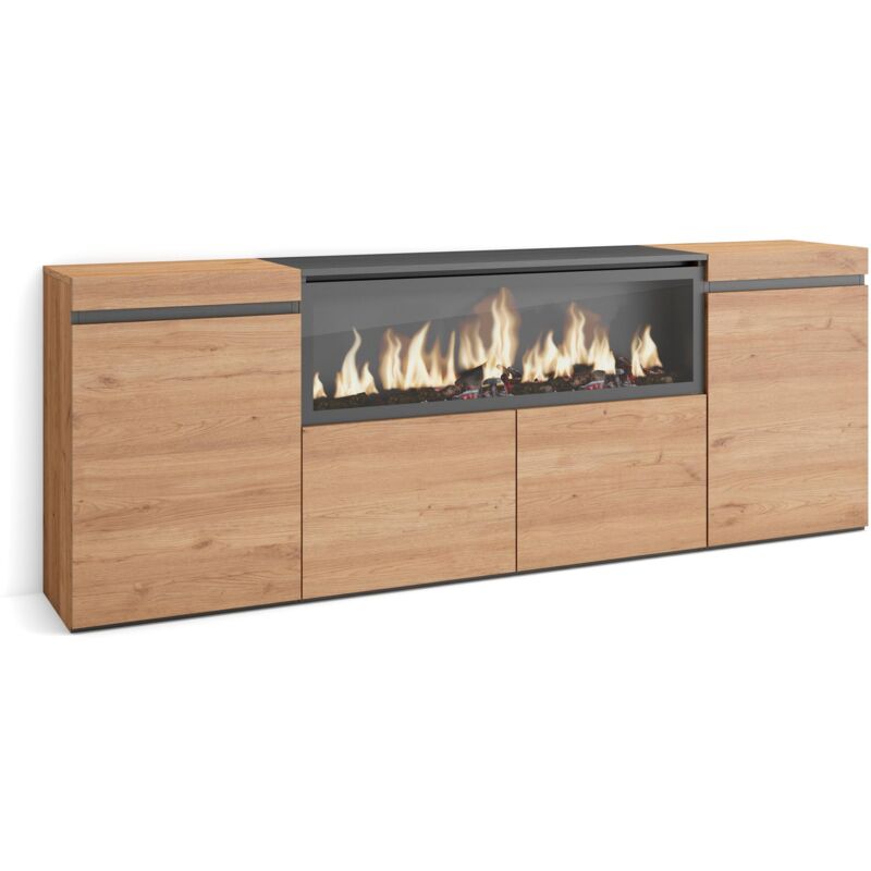 foto del prodotto credenza, mobile, cucina, madia, mobile ingresso, 210, 4 porte, camino elettrico xxl, stile moderno, rovere skraut home
