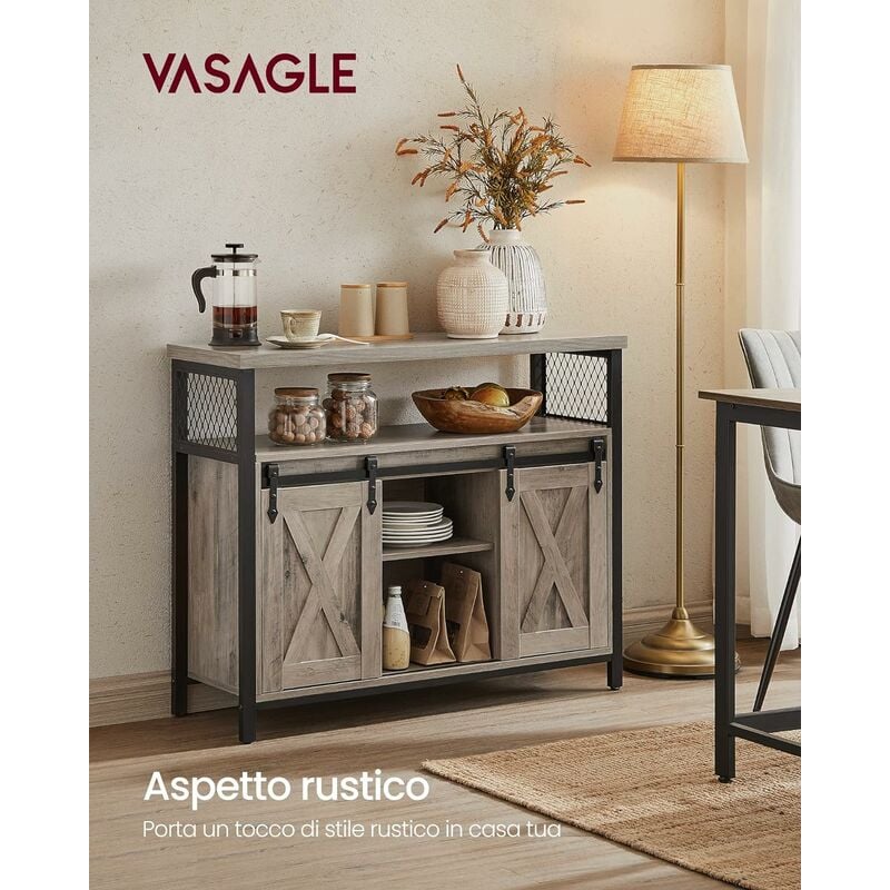 foto del prodotto credenza, mobile da cucina, armadietto organizzatore, con 2 ante scorrevoli, 33 x 100 x 80 cm, ripiani regolabili, stile country, per soggiorno,