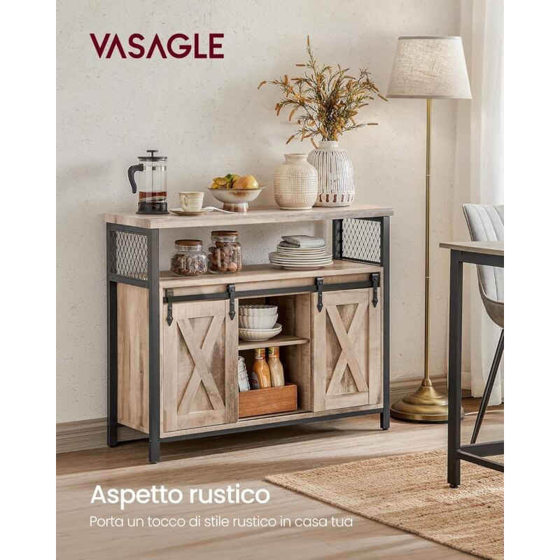 foto del prodotto credenza, mobile da cucina, armadietto organizzatore, con 2 ante scorrevoli, 33 x 100 x 80 cm, ripiani regolabili, stile country, per soggiorno,