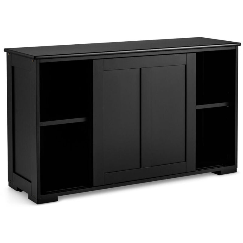 foto del prodotto credenza mobile da cucina in mdf con 2 ripiani portaoggetti e 2 ante scorrevoli nera 200004795