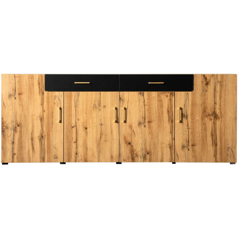 foto del prodotto credenza, mobile da cucina, mobile contenitore, 208 x 39,5 x 80 cm, cassettiera con 4 ante, 2 cassetti, credenze colore naturale