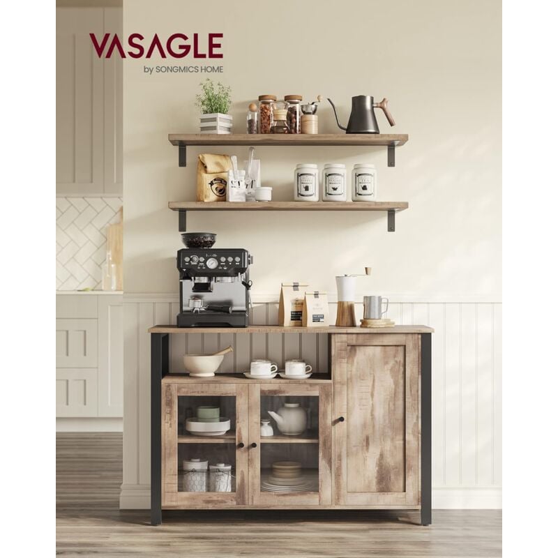 foto del prodotto credenza, mobile da cucina, mobile contenitore, con 3 ante, per soggiorno, cucina, sala da pranzo, 33 x 110 x 75 cm, stile country, marrone rovere e